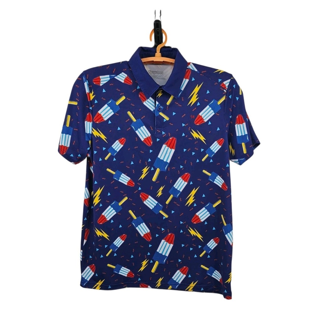 Tipsy Elves Grand Finale Polo Shirt Mens Size Large Stretch Bomb Pop POPSICLE